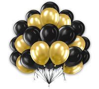 Black and Gold Balloons 5 Inch Balloons Pack 25PCs Balloons for Arch Decor Birthday Wedding Baby Shower Graduation Hip Hop Hollywood Disco Party Black and Gold Backdrop