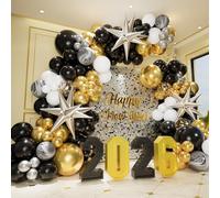 Black and Gold Balloons Garland Arch Kit with Explosion Star Foil Balloons for 2026 New Years Eve Graduation Anniversary Birthday Party Decorations