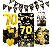 Black and Gold Birthday Decorations 70, Balloon 70th, Background, Bunting Black and Gold, Party Decorations Set, , Suitable for Birthday Party Decoration, Wedding Anniversary