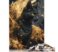 Black And Gold Cat Angel 500 Piece Jigsaw Puzzle | Jigsaw Puzzle | Sustainable Puzzle for Adults | Premium 100% Wooden Puzzle | Fun Games 500pcs (52x38cm)