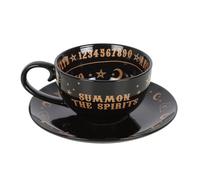 Black and Gold Ceramic Teacup and Saucer Set with Talking Board Design for Tea Leaf Reading, 500ml Capacity, Microwave & Dishwasher Safe, Elegant Mystical Tea Cup for Rituals & Collection