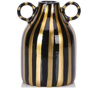 Black and Gold Ceramic Vase with Handle, Nordic Boho Small Vases Side Table Flower Centerpiece, Wide Mouth Single Flower Vase Pampas Grass Decorative - for Home Window Sill Living Dining Room Kitchen