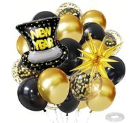 Black and Gold Confetti Balloons, 22 Inch Happy New Year Balloons, Star Foil Mylar Balloon For New Years Eve Party Supplies 2026