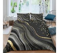 Black and Gold Double Duvet Cover Set 3D Print Modern Luxury Bedding Double Bed Set Ultra Soft Microfiber Quilt Cover 200x200 cm with 2 Pillowcases 50x75 cm with Zipper for Bedroom C-5