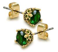 Black and Gold Earrings for Men Women, Retro Crown Hypoallergenic Stainless Steel Cubic Zircon Stud Earrings