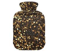 Black and Gold Fake Sequins Travel hot Water Bottle with Soft Cover, 2L hot compresses for The Body for Tummy Warmer, Sore Muscle, Bolsa de agua Caliente para el Dolor