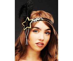 Black and Gold Feather Happy New Year Flapper Headband
