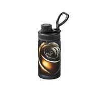 Black and Gold Flowers Print 12 Oz Insulated Double Walled Stainless Steel Metal Water Bottle for Cold Hot Drink