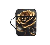 Black And Gold Flowers Print Book Protector Holder Case, Study Bible Carrying Case With Multiple Internal Compartments