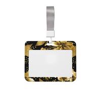 Black and Gold Flowers Print Horizontal Card Badge Holder Appropriate for Teachers Students Doctors Office Staff