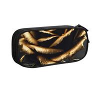 Black and Gold Flowers Print Pencil Pouch Storage Cosmetics Art Tools Supplies Students Teachers Versatile Use