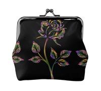 Black and Gold Flowers Print Print Coin Purse for Men Women Leather Kiss Lock Small Pouch Coin Wallet