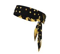 Black and Gold Flowers Print Sport Head Ties Headbands Bandanas Workout Hair Band Athletic Sweatbands for Running Tennis