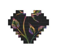 black and gold flowers Printed Jigsaw Puzzle 10.8x12.8 CM, Heart-Shaped Puzzle Challenging Game for Adults, Fun Decorative Wall Decor