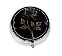 Black and Gold Flowers This Small, Round, Three-Compartment Travel Pill Box is Perfect for Storing Daily medications, Vitamins, and on-The-go.