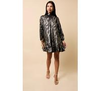 Black and Gold Foil Print Mini Dress Little Mistress Gold 10