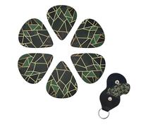 black and gold geometric Guitar Picks 6 Pack, 0.71mm Thickness Celluloid Bass Pick with Leather Guitar Pick Holder Keychain Abstract Art Pics Plectrum for Acoustic Electric Guitar, Ukulele, Bass