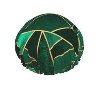 Black And Gold Geometric Printed Double-Layer Shower Cap, Reusable Shower Cap, Suitable For Various Hair Lengths
