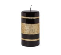Black and Gold Glass Effect Striped Glitter Gloss Ball Pillar Candles (Large Pillar)