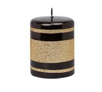 Black and Gold Glass Effect Striped Glitter Gloss Ball Pillar Candles (Small Pillar)