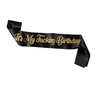 Black and Gold Glitter “It’s My F***ing Birthday” Sash for Women and Men, Premium Satin Birthday Ribbon, Elegant Birthday Party Decoration, Reusable Happy Birthday Accessory for Milestone Celebrations