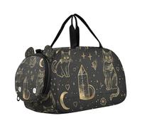 Black and Gold Goth Tarot Cat Duffel Bag with Shoes Compartment Lightweight Kids Overnighter Duffel Bags for Travel, Sports, Duffel, Weekender
