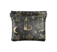 Black and Gold Goth Tarot Cat PU Leather Change Purse Fancy Change Purse with Clasp for Women Boys Girls, Black and gold Goth tarot cat, Decoration
