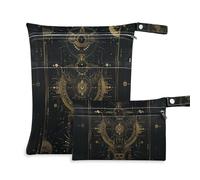 Black and Gold Gothic Tarot Astrology mess-proof clothes bag 2 Pack travel essentials for baby with handles for daycare, baby diapers, Black and gold Gothic tarot astrology, 1 size, Casual