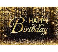 Black and Gold Happy Birthday Decoration Backdrop 10x8ft Gold Sequin Glitter Balloons Theme Party Background for Adult Kids Portraits Photo Booth Indoor Wall Decor Props Party Supplies