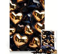 Black And Gold Hearts 1000 Piece Jigsaws for Adults Puzzle Sharp Memory Peaceful Fun Neat Edges Thoughtful Gift (38x26cm)