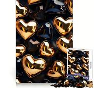 Black And Gold Hearts Jigsaws 1000 Pieces for Adults Mental Sharpness Cozy Pastime Precise Fit Holiday Treat (38x52cm)