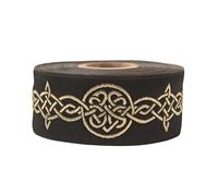 Black and Gold Jacquard Braid 10 Metres - 3.5cm Wide | Uninterrupted Celtic Knot Pattern | Woven Decorative Ribbon for Sewing, Medieval Costumes, Curtains, DIY and Home Decor CNK37