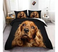 Black And Gold King Size Bedding Set Performative Cocker Spaniel theme Printed Duvet Cover Four Seasons Bedding Set Soft and Easy Care with 2 Pillowcases