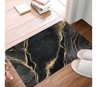 Black and Gold Marble Bath Mats for Bathroom, Soft Absorbent Bath Rug Non-Slip Floor Rug Carpets for Kitchen Bathroom Laundry Bedroom Living Room Decoration