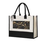 Black and Gold Marble Bird Print Cotton Canvas Tote Bag for Women, Canvas Tote Bag for Gifting,Canvas Beach Bag, Reusable Shopping Bag
