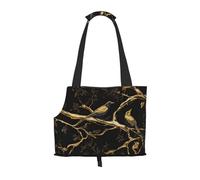 Black and Gold Marble Bird Printed Foldable Pet Bag - Portable Puppy Cat Travel Handbag Tote,Pet Carrier Backpacks.