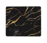 Black and Gold Marble Texture Mouse Pad with Stitched Edge, Personalized Premium-Textured Computer Mouse Mat with Non-Slip Rubber Base, Waterproof Gaming Mousepad for Laptop, Office Home 7.9 x 9.5 in