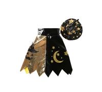 Black and Gold Moon Print Pet Skirt with Matching Round Hat | The black skirt has gold celestial motifs, including crescent moons and stars, and is shown with a coordinating round hat