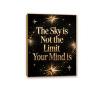Black and Gold Motivational Wall Art The Sky is Not the Limit Your Mind is Inspirational Office Wall Decor for Men Success Quote Poster Entrepreneur Gifts Gym Motivation40x30cm(16x12in)Teak color