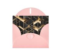 Black And Gold Plaid 2 Horizontal Holiday Card With Pink Heart Shaped Envelope And Write Various Holiday Greetings