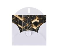 Black And Gold Plaid 2 Horizontal Holiday Card With White Heart Shaped Envelope And Write Various Holiday Greetings