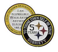 "Black and Gold Recovery Medallion in Years 1-50 with Alcoholics Anonymous Responsibility Pledge" (Year 5)