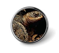 Black And Gold Sea Turtle Pattern Badges Circle with Button Design, Personalized Picture Pin Brooches, Round Badge Holders for Decorate Hat Shirt Clothing Bag Accessories