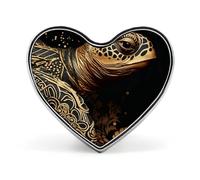 Black And Gold Sea Turtle Pattern Badges Heart with Button Design, Personalized Picture Pin Brooches, Heart Badge Holders for Decorate Hat Shirt Clothing Bag Accessories