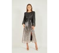 Black And Gold Sequin Ombre Long Sleeve Midi Dress Yumi Black 8