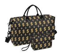 Black and Gold Shine Dollars Large Bag Shoulder Weekender Overnight Bag Gym Duffel Bag with Adjustable Strap for Gym Foldable