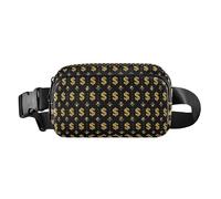 Black and Gold Shine Dollars Stylish Waist Bag Fanny Pack for Women Men Large Capacity Sling Chest Bag with Adjustable Strap for Cycling Hiking Gym, Black and gold shine dollars, One Size