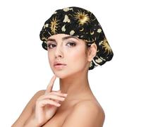 Black and Gold Sky Sun Print Satin Silk Bonnet for Sleeping Women, Adjustable Double Layer Satin Hair Bonnet Night Sleep Cap for Curly Hair