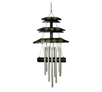 Black and Gold Temple Bamboo Wind Chime with Iron Chimes Outdoor Garden Home Decor Hanging Accessory Fair Trade Sustainable Eco Friendly