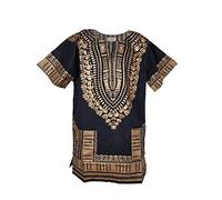 Black and Gold Traditional African Print Dashiki Shirt - Black - XXXXXL
